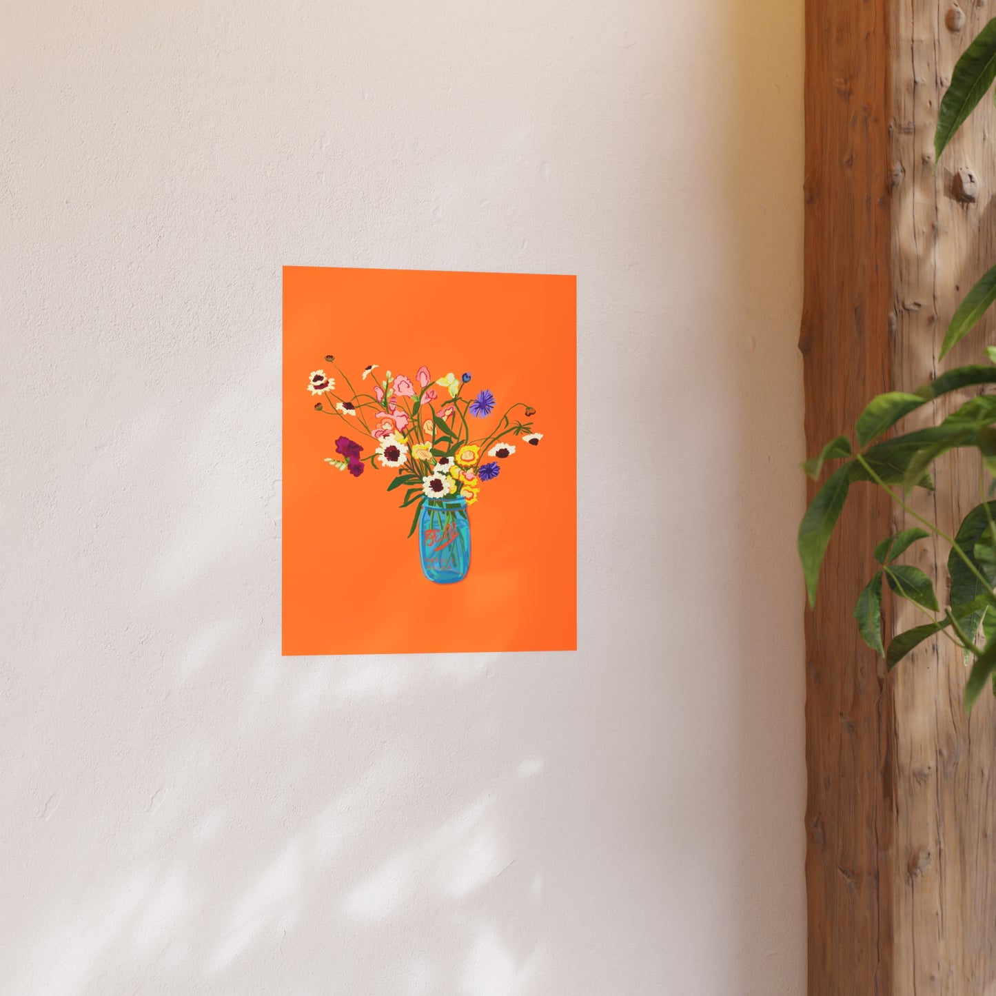 Wildflower Bouquet Poster — Bright Orange Floral Art Print