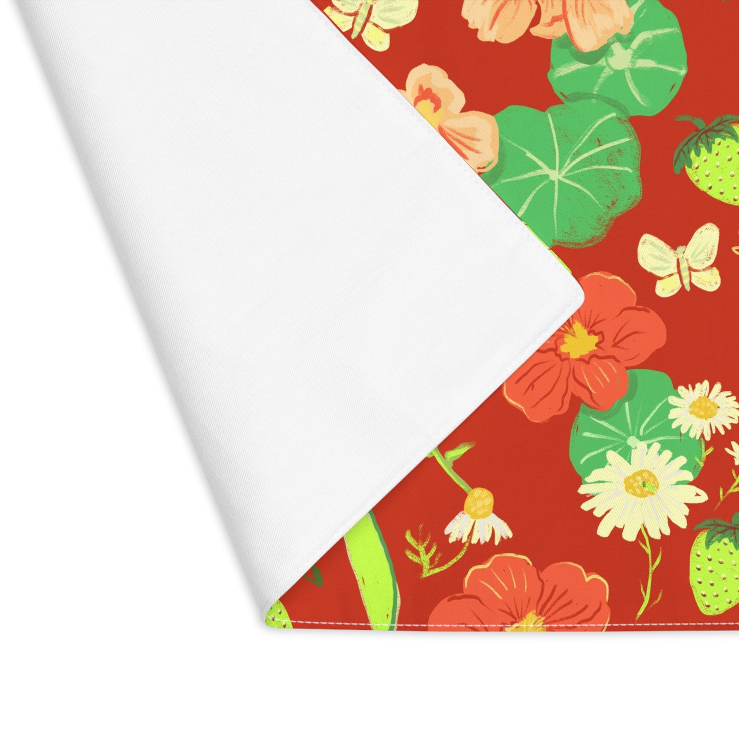 Floral Summer Placemat — Red Nasturtium & Strawberry Table Mat Set of 4