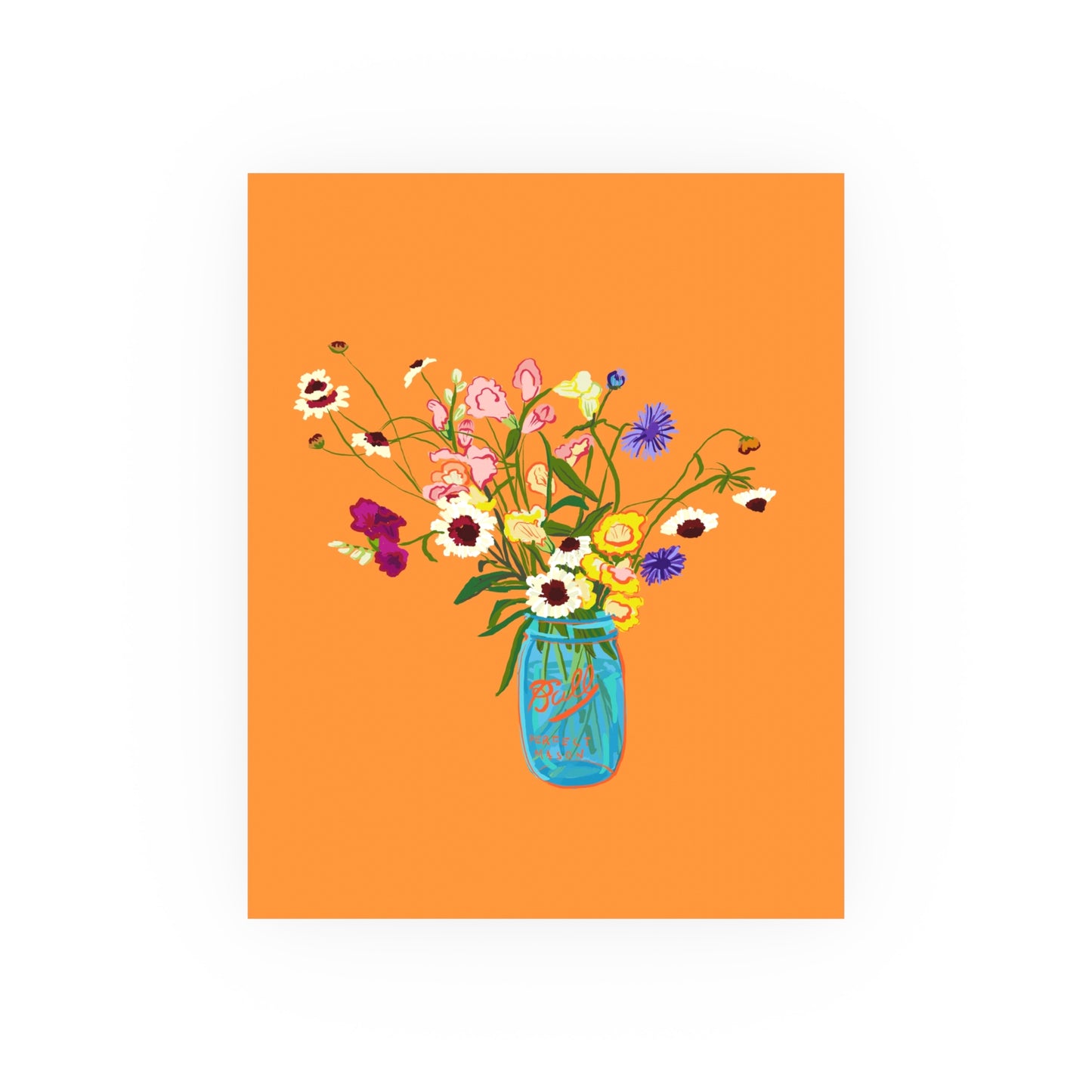 Wildflower Bouquet Poster — Bright Orange Floral Art Print