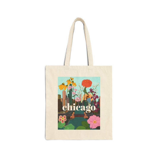 Chicago In Bloom | Cotton Canvas Tote Bag