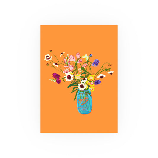 Wildflower Bouquet Poster — Bright Orange Floral Art Print