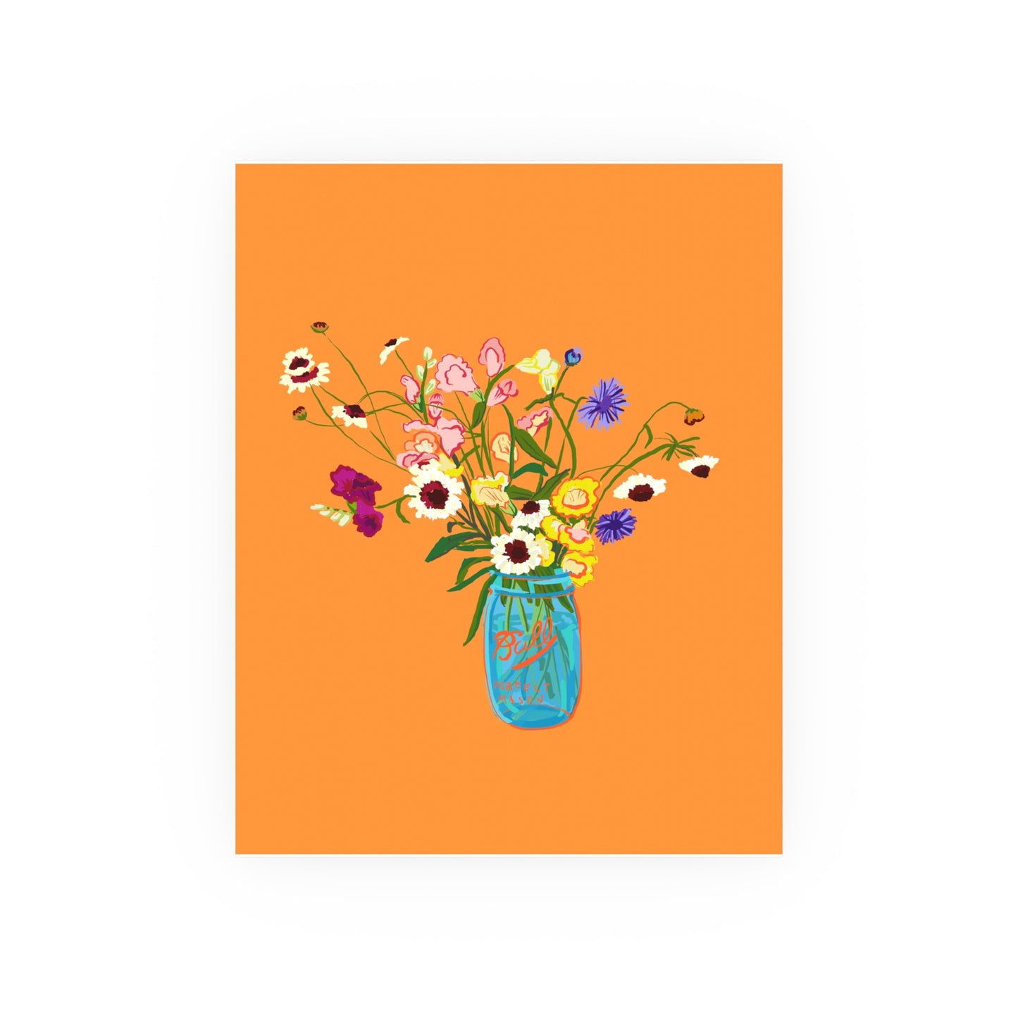 Wildflower Bouquet Poster — Bright Orange Floral Art Print